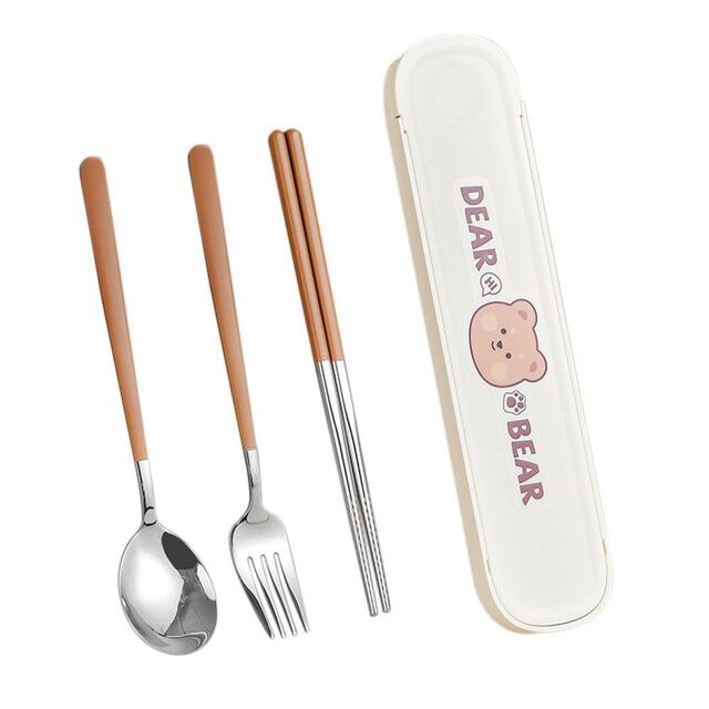 Dear Bear Portable Travel Chopsticks Spoon Set White A 3pcs Home & Kitchen by The Kawaii Shoppu | The Kawaii Shoppu