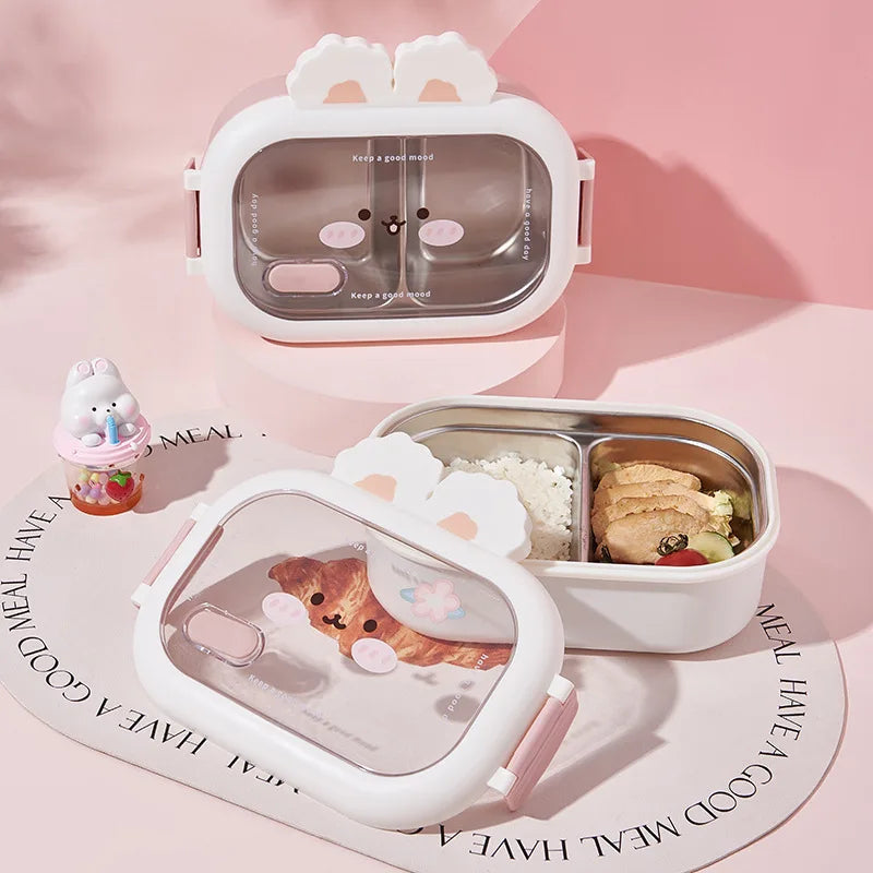 Dear Bunny Stainless Steel Insulated Lunch Bento Box Pink Lunch Box by The Kawaii Shoppu | The Kawaii Shoppu