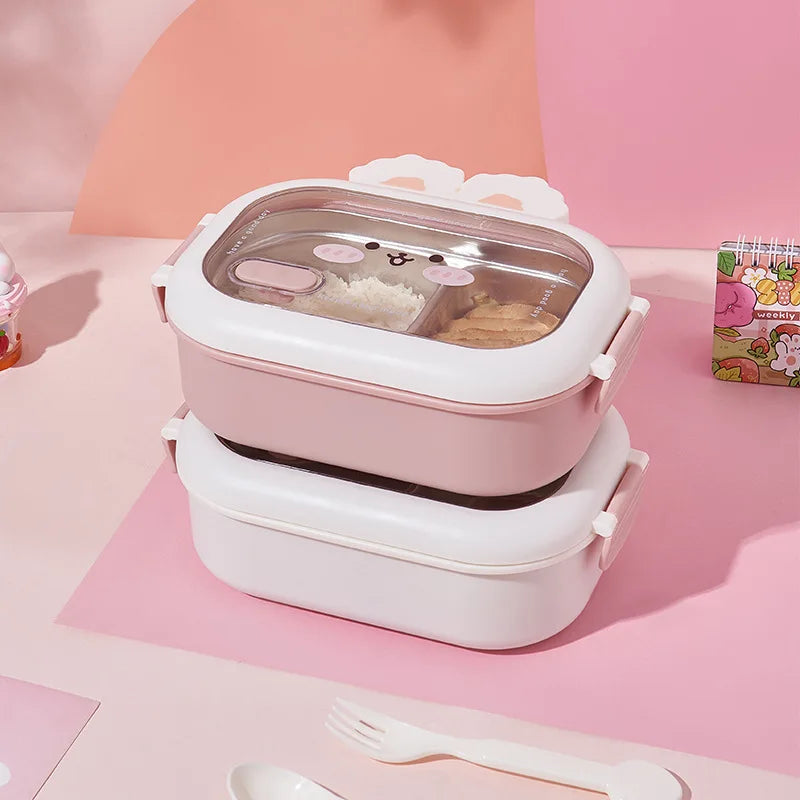 Dear Bunny Stainless Steel Insulated Lunch Bento Box Pink Lunch Box by The Kawaii Shoppu | The Kawaii Shoppu