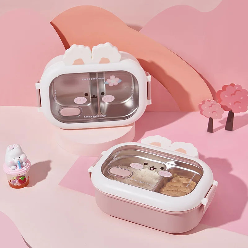 Dear Bunny Stainless Steel Insulated Lunch Bento Box Pink Lunch Box by The Kawaii Shoppu | The Kawaii Shoppu