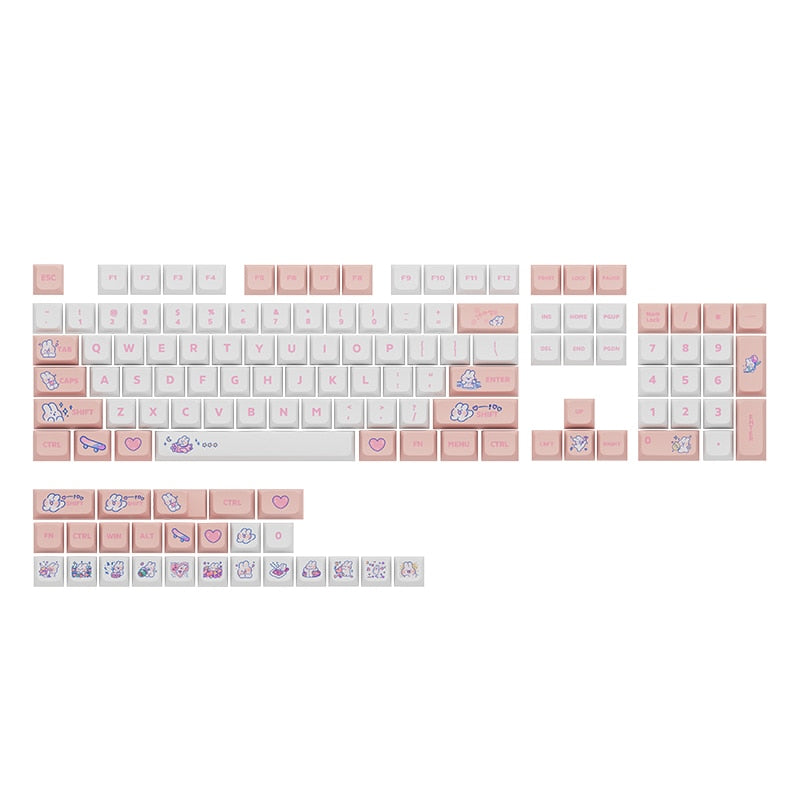 DIY 129 Key PBT Cute Steam Rabbit Pink KEYCAPS keycaps by The Kawaii Shoppu | The Kawaii Shoppu