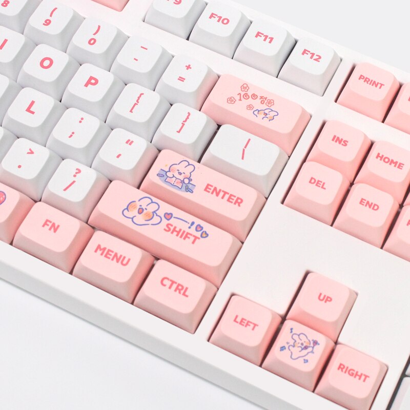 DIY 129 Key PBT Cute Steam Rabbit Pink KEYCAPS keycaps by The Kawaii Shoppu | The Kawaii Shoppu