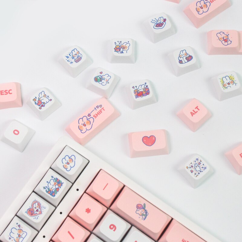 DIY 129 Key PBT Cute Steam Rabbit Pink KEYCAPS keycaps by The Kawaii Shoppu | The Kawaii Shoppu