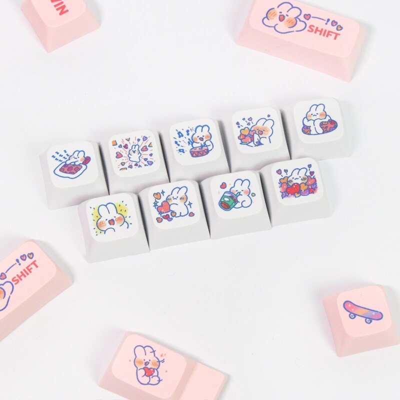 DIY 129 Key PBT Cute Steam Rabbit Pink KEYCAPS keycaps by The Kawaii Shoppu | The Kawaii Shoppu