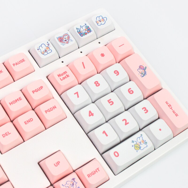 DIY 129 Key PBT Cute Steam Rabbit Pink KEYCAPS keycaps by The Kawaii Shoppu | The Kawaii Shoppu