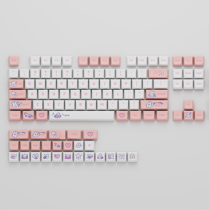 DIY 129 Key PBT Cute Steam Rabbit Pink KEYCAPS keycaps by The Kawaii Shoppu | The Kawaii Shoppu