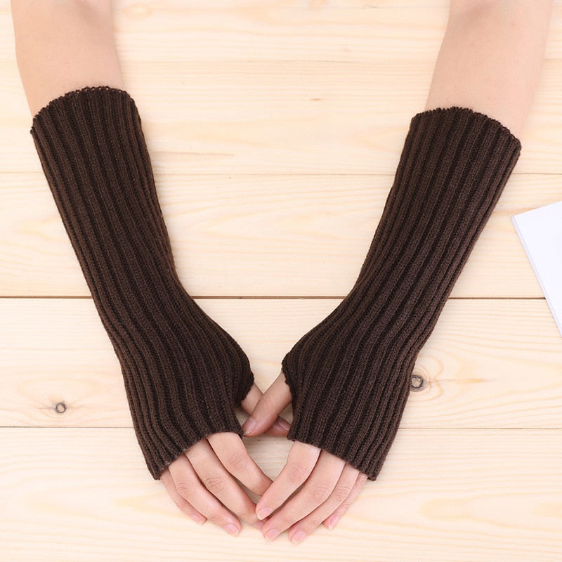 E-girl Knitted Fingerless Thumb Hole Wrist Warmers Coffee length-30cm Clothing and Accessories by The Kawaii Shoppu | The Kawaii Shoppu