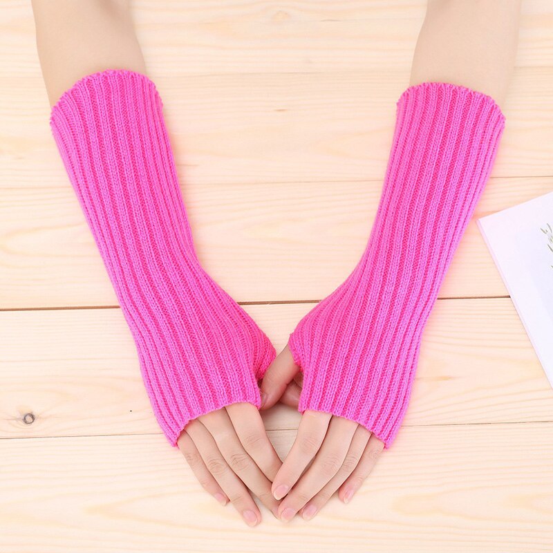 E-girl Knitted Fingerless Thumb Hole Wrist Warmers Fuschia Pink length-30cm Clothing and Accessories by The Kawaii Shoppu | The Kawaii Shoppu