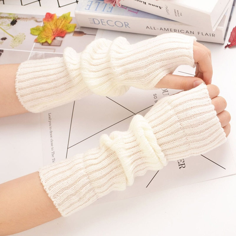 E-girl Knitted Fingerless Thumb Hole Wrist Warmers length-30cm Clothing and Accessories by The Kawaii Shoppu | The Kawaii Shoppu