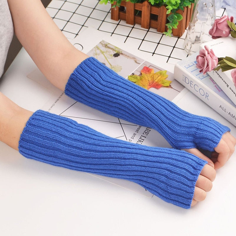 E-girl Knitted Fingerless Thumb Hole Wrist Warmers length-30cm Clothing and Accessories by The Kawaii Shoppu | The Kawaii Shoppu