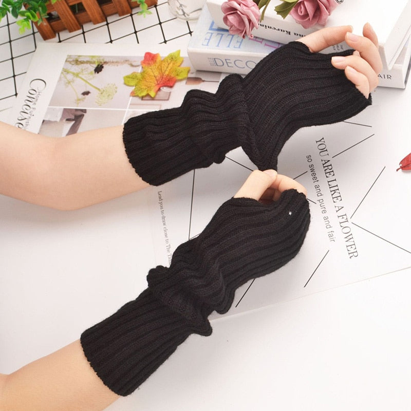 E-girl Knitted Fingerless Thumb Hole Wrist Warmers length-30cm Clothing and Accessories by The Kawaii Shoppu | The Kawaii Shoppu