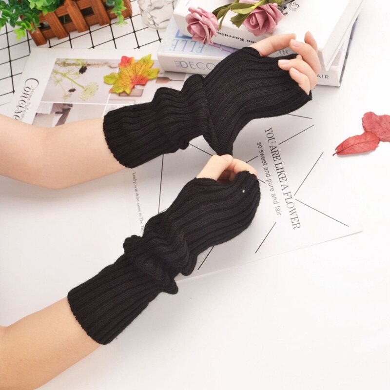 E-girl Knitted Fingerless Thumb Hole Wrist Warmers length-30cm Clothing and Accessories by The Kawaii Shoppu | The Kawaii Shoppu