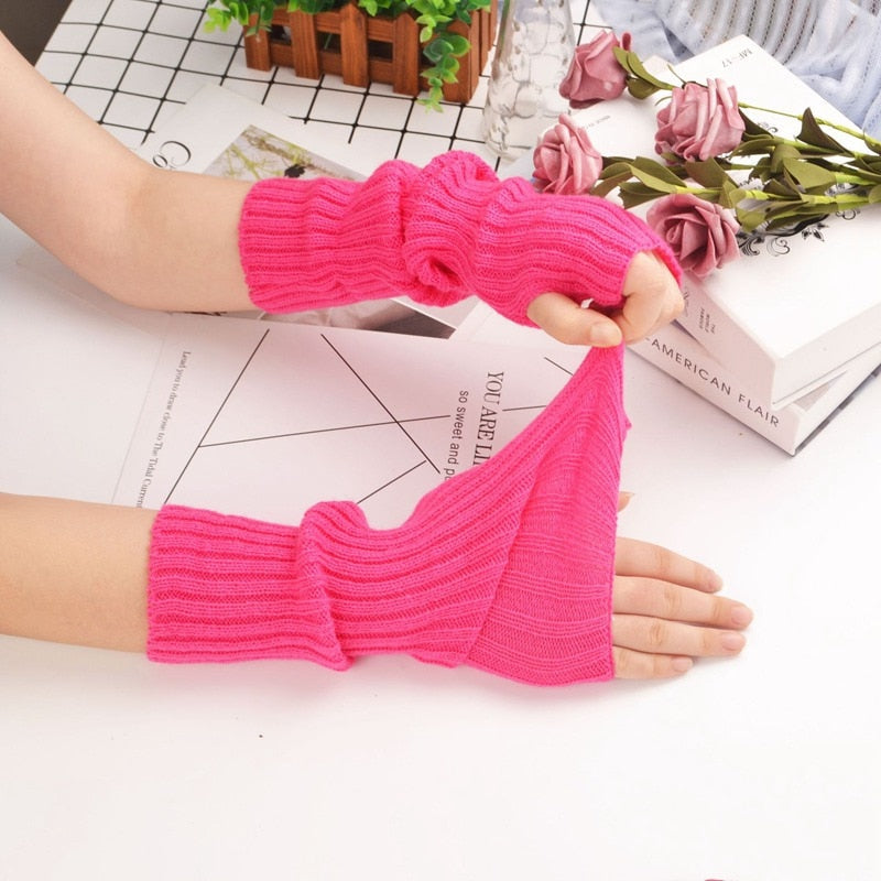 E-girl Knitted Fingerless Thumb Hole Wrist Warmers length-30cm Clothing and Accessories by The Kawaii Shoppu | The Kawaii Shoppu