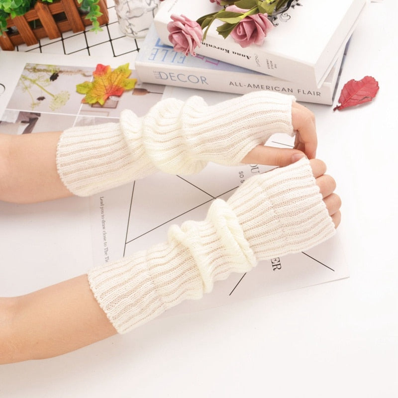 E-girl Knitted Fingerless Thumb Hole Wrist Warmers length-30cm Clothing and Accessories by The Kawaii Shoppu | The Kawaii Shoppu