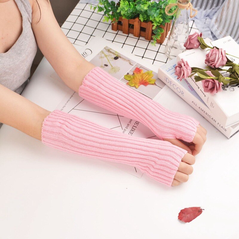 E-girl Knitted Fingerless Thumb Hole Wrist Warmers length-30cm Clothing and Accessories by The Kawaii Shoppu | The Kawaii Shoppu