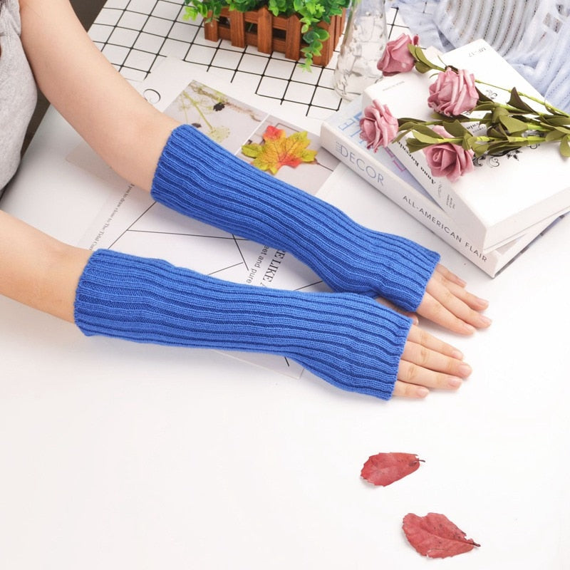 E-girl Knitted Fingerless Thumb Hole Wrist Warmers length-30cm Clothing and Accessories by The Kawaii Shoppu | The Kawaii Shoppu