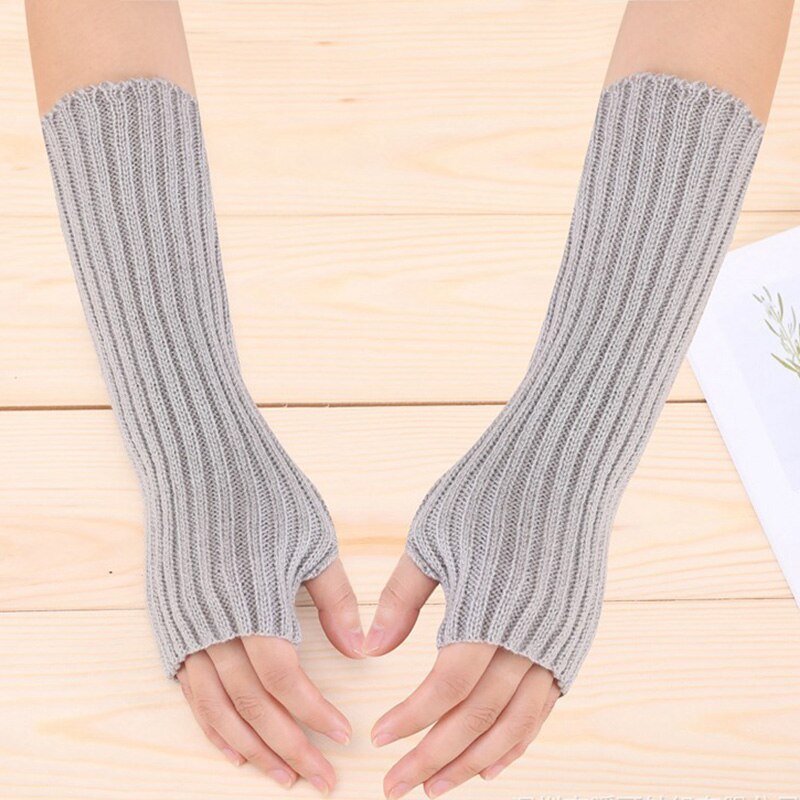 E-girl Knitted Fingerless Thumb Hole Wrist Warmers Light Grey length-30cm Clothing and Accessories by The Kawaii Shoppu | The Kawaii Shoppu