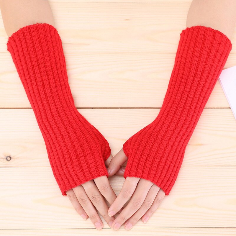 E-girl Knitted Fingerless Thumb Hole Wrist Warmers Red length-30cm Clothing and Accessories by The Kawaii Shoppu | The Kawaii Shoppu