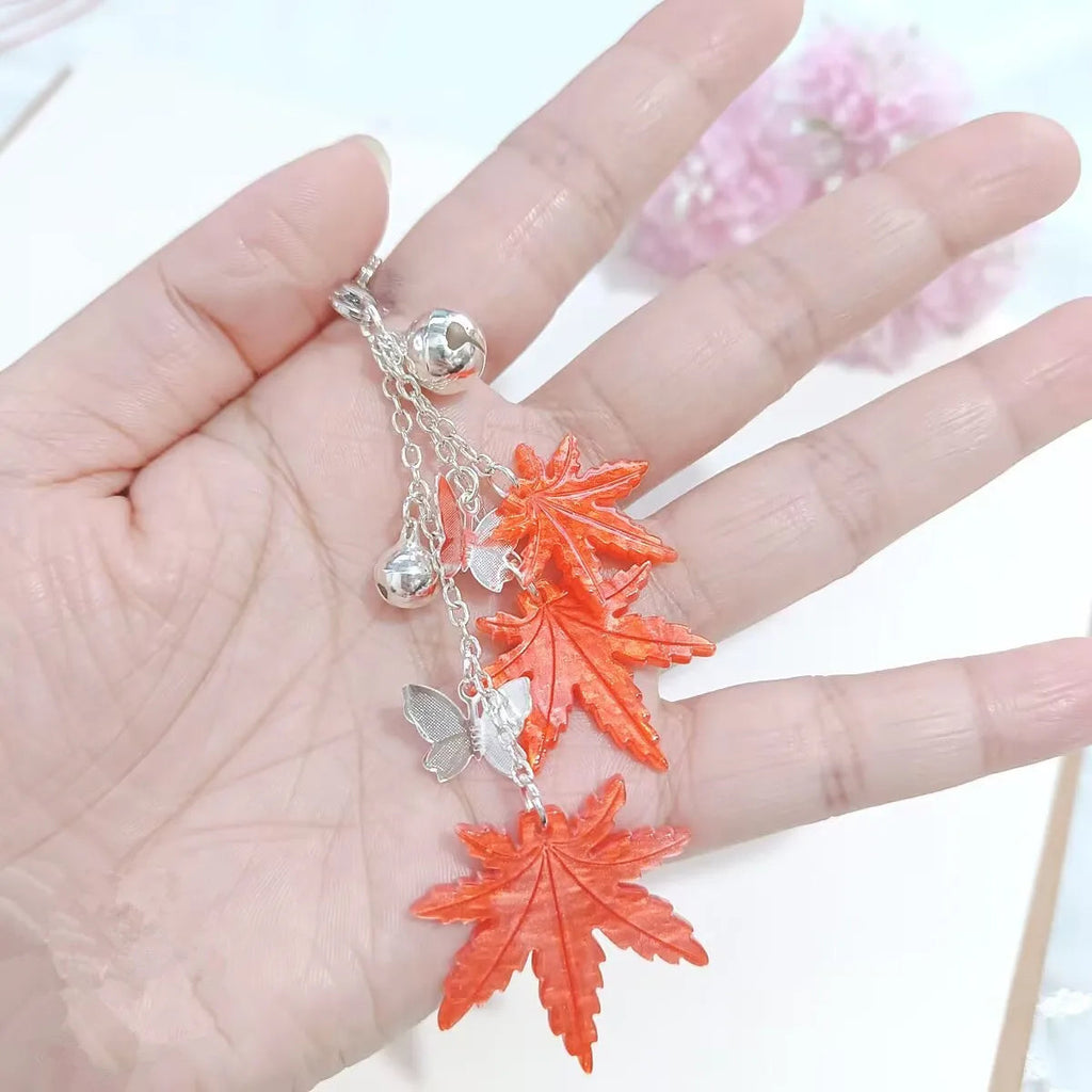 Fall Leaf Aesthetic Phone Lanyard Keychain Fall Leaf Keychain Accessories by The Kawaii Shoppu | The Kawaii Shoppu