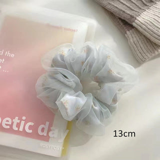Fashion Flower Print Double Layer Silk Organza Hair Scrunchies blue-big Hair Accessories by The Kawaii Shoppu | The Kawaii Shoppu