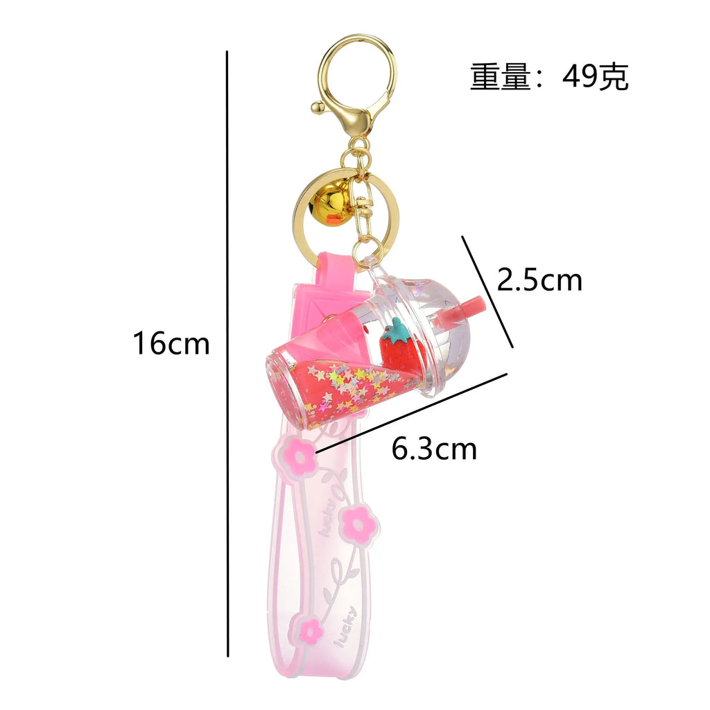 Floating Strawberry Glitter Quicksand Keychain Accessories by The Kawaii Shoppu | The Kawaii Shoppu