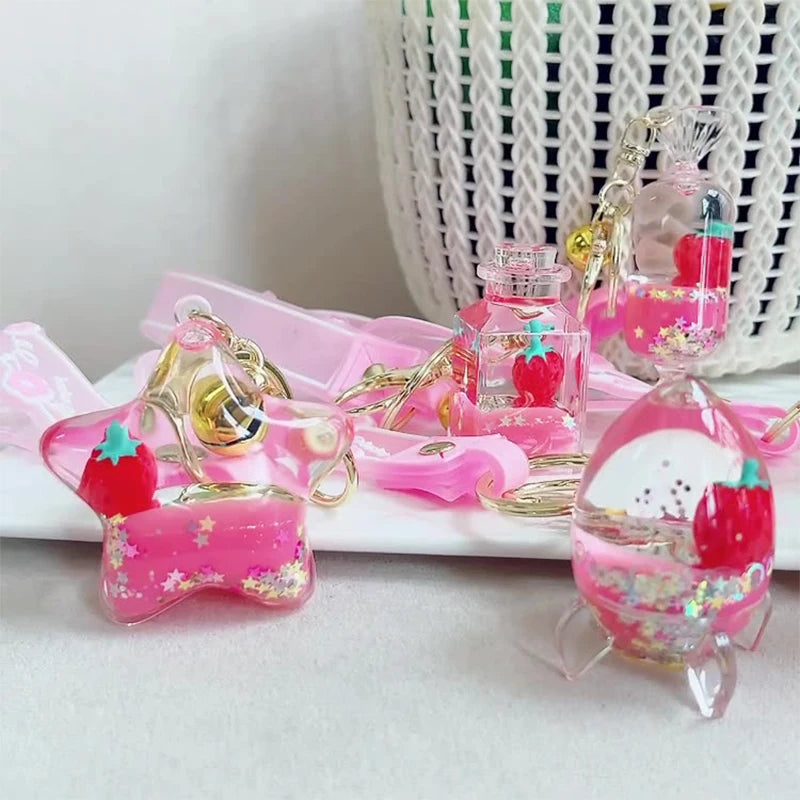 Floating Strawberry Glitter Quicksand Keychain Accessories by The Kawaii Shoppu | The Kawaii Shoppu