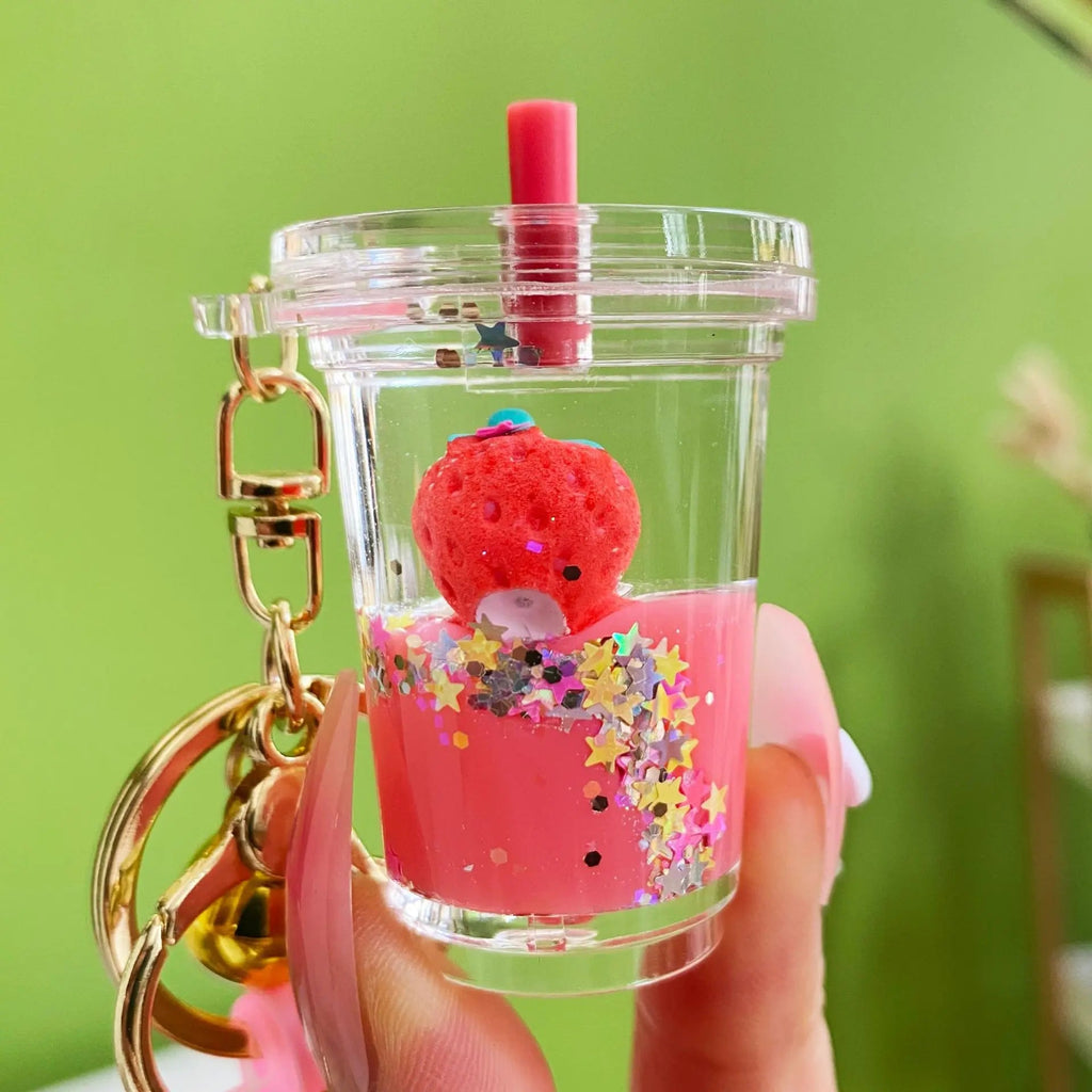 Floating Strawberry Glitter Quicksand Keychain Accessories by The Kawaii Shoppu | The Kawaii Shoppu