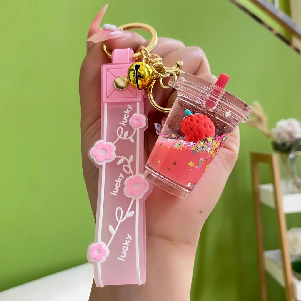 Floating Strawberry Glitter Quicksand Keychain Accessories by The Kawaii Shoppu | The Kawaii Shoppu