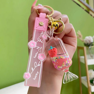 Floating Strawberry Glitter Quicksand Keychain Accessories by The Kawaii Shoppu | The Kawaii Shoppu