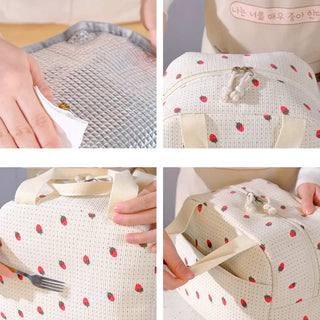 Floral Corduroy Insulated Lunch Bag with Front Pocket