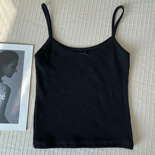 Floral Eyelet Bow Cotton Cami Strap Top