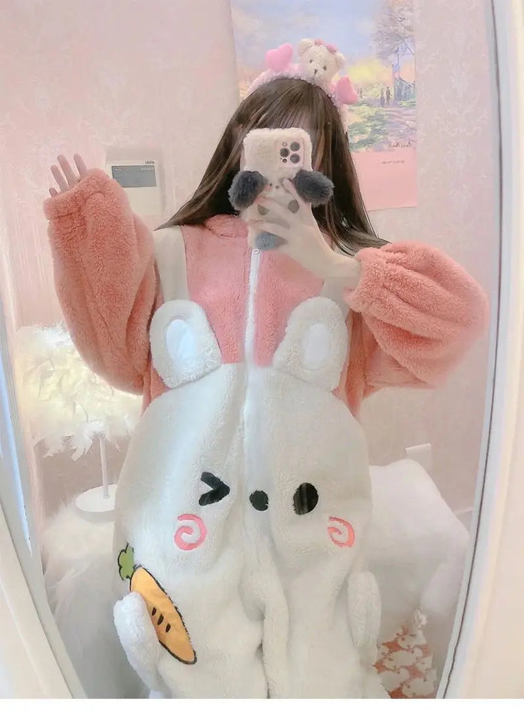 Fluffy Bunny Cozy Winter Onesie Rabbit Clothing and Accessories by The Kawaii Shoppu | The Kawaii Shoppu