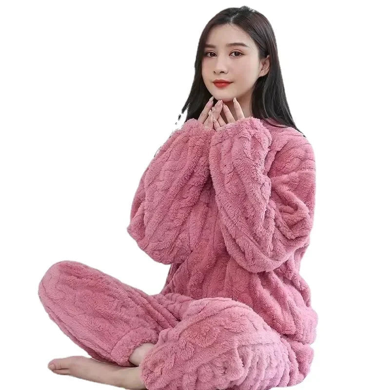 Fluffy Fleece Winter Pyjama Set Women’s 2-Piece Velvet Sleepwear - One Size One Size Clothing and Accessories by The Kawaii Shoppu | The Kawaii Shoppu