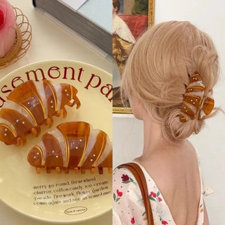 French Croissant Rhinestone Hair Claw Clip