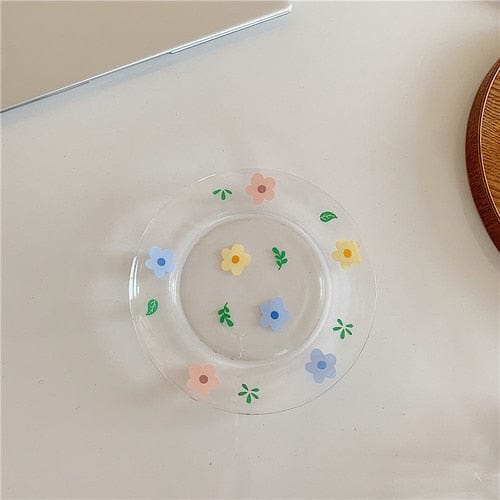 Fresh and Lovely Korean Style Breakfast Bowl Plate Glass Set flower plate Kitchen The Kawaii Shoppu