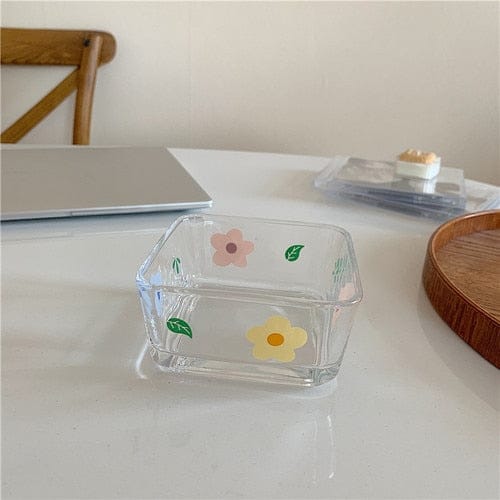 Fresh and Lovely Korean Style Breakfast Bowl Plate Glass Set flower square bowl Kitchen The Kawaii Shoppu