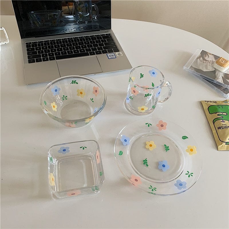 Fresh and Lovely Korean Style Breakfast Bowl Plate Glass Set Kitchen The Kawaii Shoppu