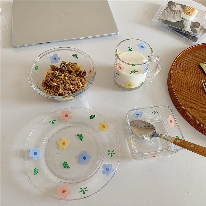 Fresh and Lovely Korean Style Breakfast Bowl Plate Glass Set Kitchen The Kawaii Shoppu