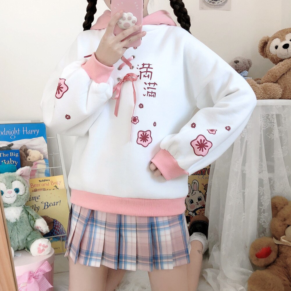 Girls Sakura Cherry Blossom Hoodie One Size Clothing and Accessories by The Kawaii Shoppu | The Kawaii Shoppu