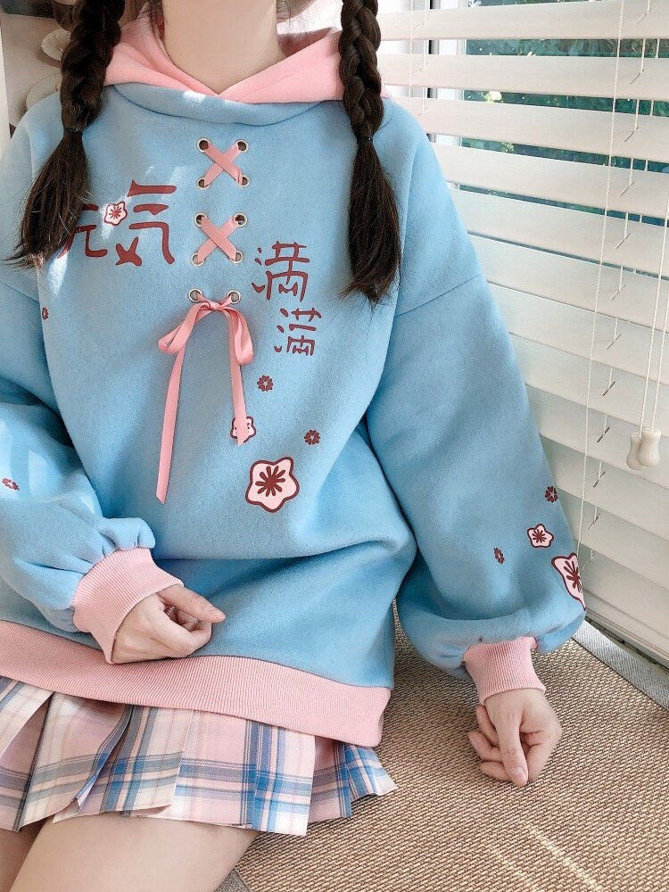 Girls Sakura Cherry Blossom Hoodie sky blue One Size Clothing and Accessories by The Kawaii Shoppu | The Kawaii Shoppu