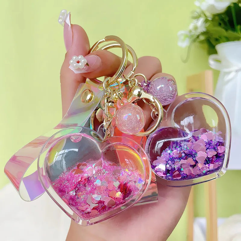 Glitter Quicksand Aesthetic Heart Keychain Accessories by The Kawaii Shoppu | The Kawaii Shoppu