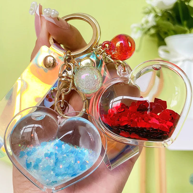 Glitter Quicksand Aesthetic Heart Keychain Accessories by The Kawaii Shoppu | The Kawaii Shoppu