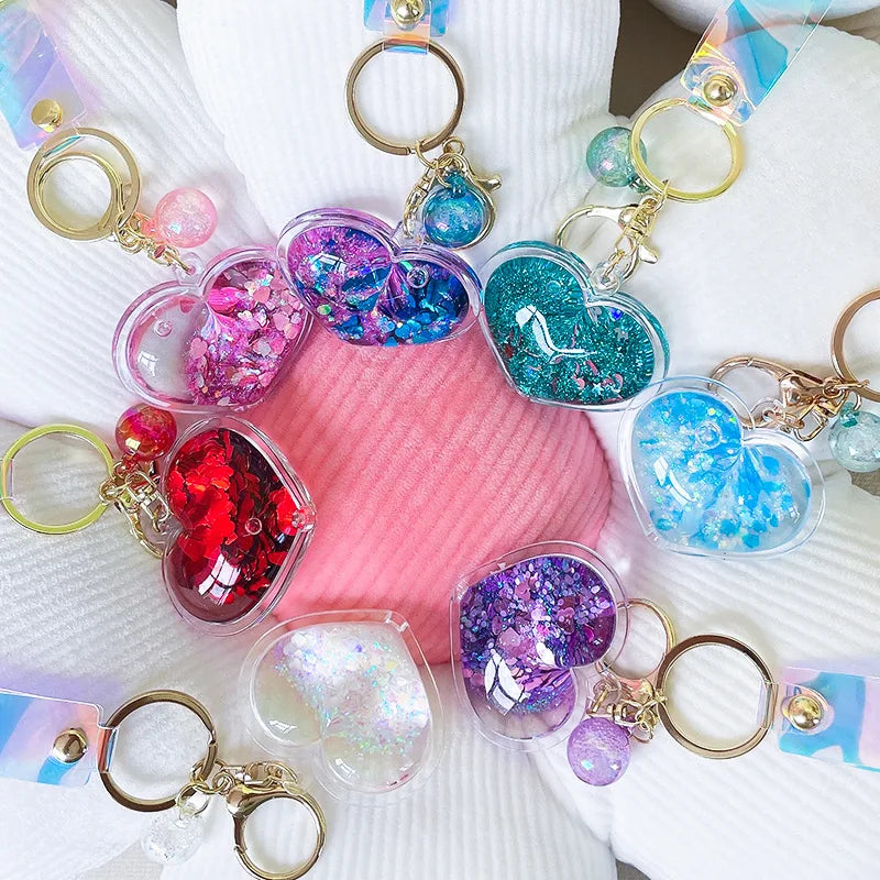 Glitter Quicksand Aesthetic Heart Keychain Accessories by The Kawaii Shoppu | The Kawaii Shoppu