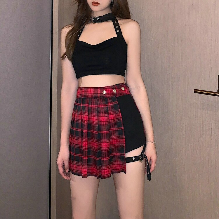 Gothic Punk Pleated Skirt with High Waist and Shorts Clothing and Accessories by The Kawaii Shoppu | The Kawaii Shoppu