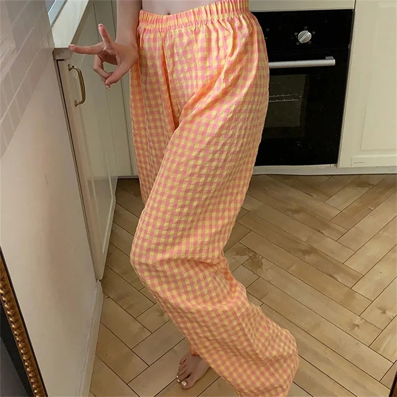 Happy Day Plaid Loose Comfy House Pants Clothing and Accessories by The Kawaii Shoppu | The Kawaii Shoppu