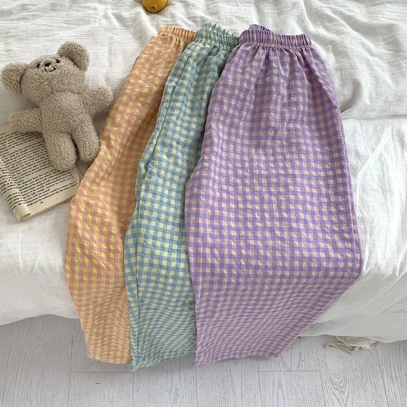 Happy Day Plaid Loose Comfy House Pants Clothing and Accessories by The Kawaii Shoppu | The Kawaii Shoppu