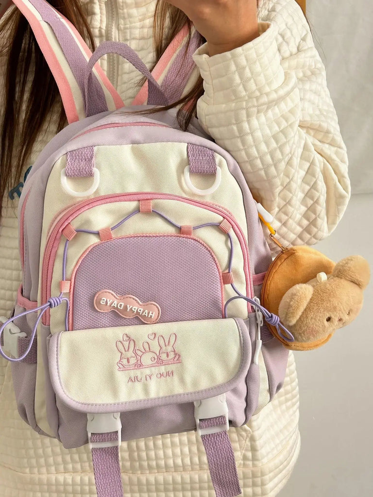 Happy Days Cute Bunny Backpack 33X29X15cm Bag by The Kawaii Shoppu | The Kawaii Shoppu