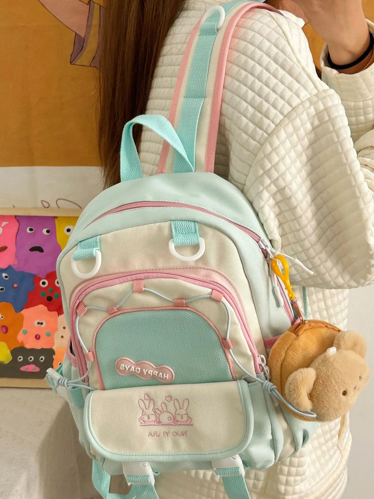 Happy Days Cute Bunny Backpack 33X29X15cm Bag by The Kawaii Shoppu | The Kawaii Shoppu