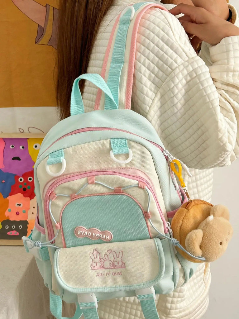 Happy Days Cute Bunny Backpack 33X29X15cm Bag by The Kawaii Shoppu | The Kawaii Shoppu