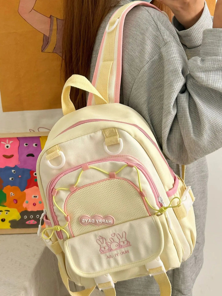 Happy Days Cute Bunny Backpack 33X29X15cm Bag by The Kawaii Shoppu | The Kawaii Shoppu